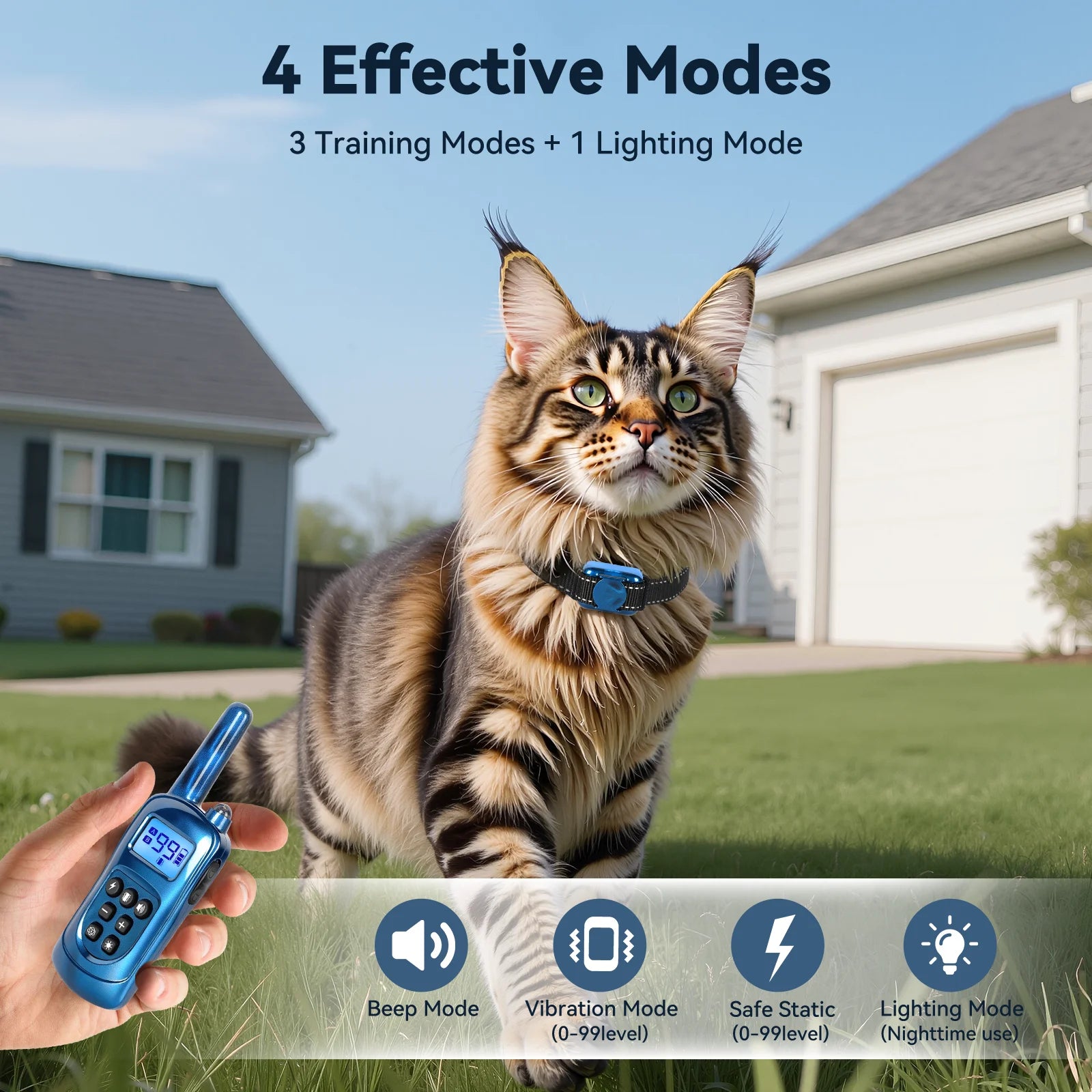 Lightweight Cat Training Collar with Remote — Waterproof Shock Collar for Small to Large Cats 5–15lbs+