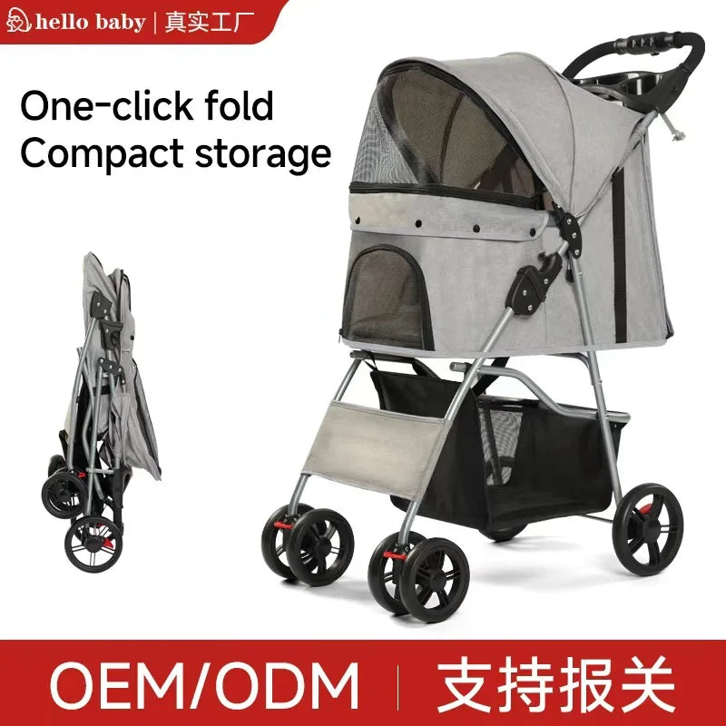 Foldable lightweight pet, cart is portable and breathable when going out, universal travel trolley for cats and dogs