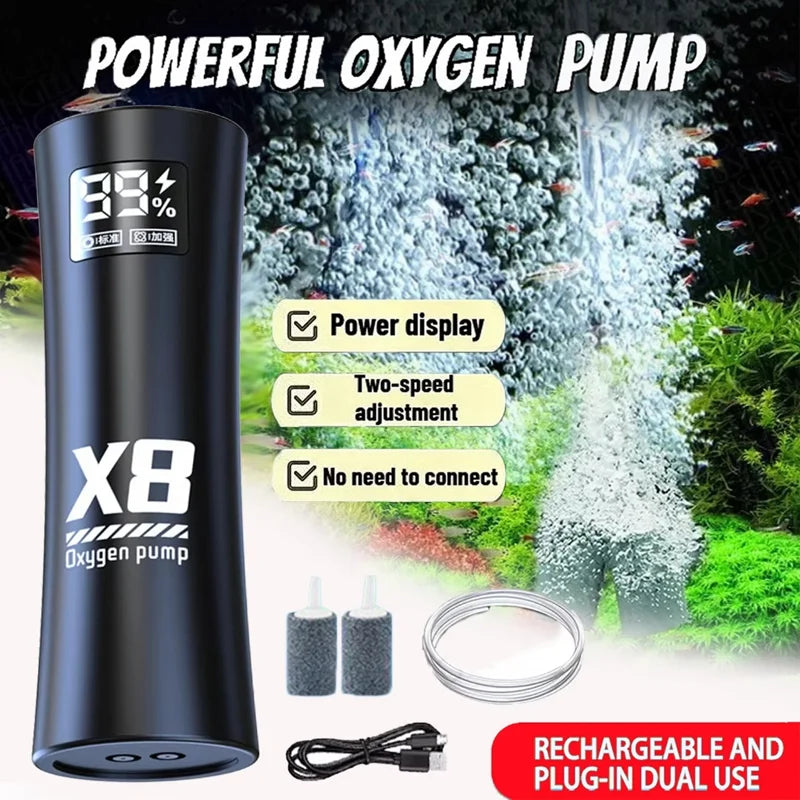 5W USB Rechargeable Oxygen Pump for Outdoor Fishing/Aquarium, Portable Aerator with 48H Runtime for Night Fishing