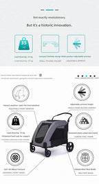 Large Pet Stroller, Foldable Cat and Dog Carrier, High Capacity, for Injured Elderly Pets, Portable Pet Cart