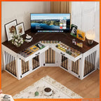 Heavy-Duty Wooden Dog Crate Furniture with Storage Drawers & Power Outlet