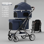 Double Layer Pet Stroller, Foldable Lightweight Dog Cat Carrier for Outdoor Travel, Portable Pet Carriage