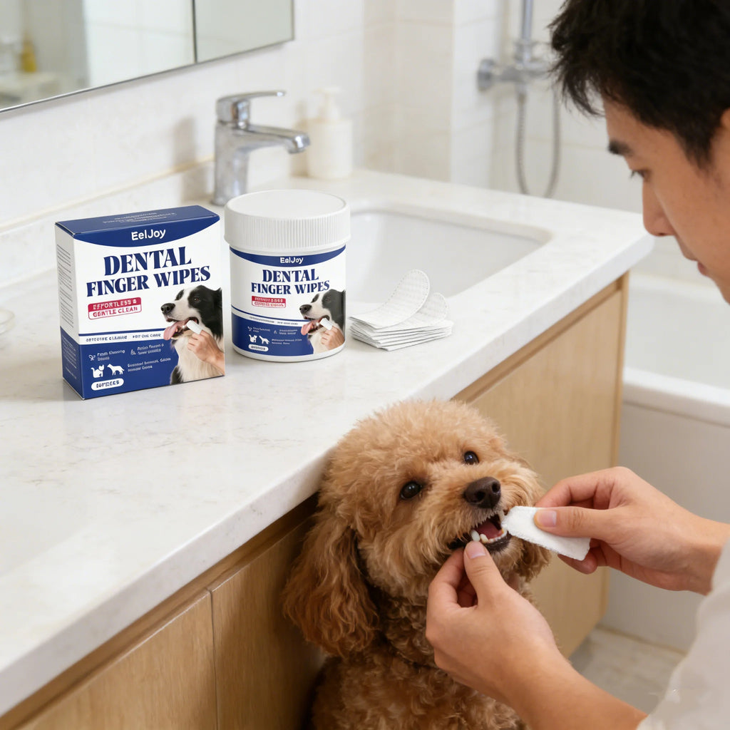 Eeljoy Dog Teeth Cleaning Finger Wipes Lasting Freshing Breath Reducing Plaque Gentle Cat Pets Brushing Tooth Clean Wipe 50pcs