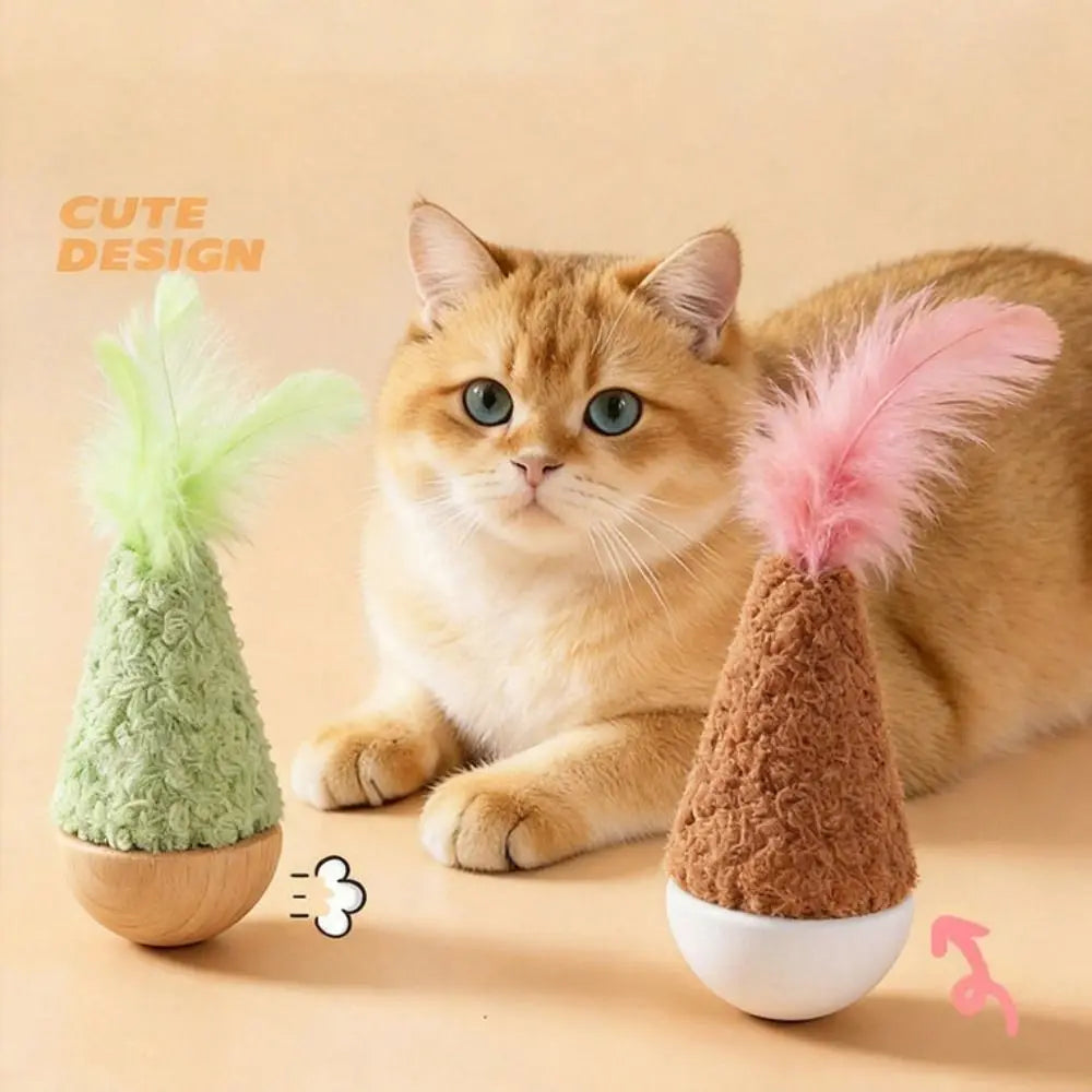 Bite-Resistant Feather Tumbler Wobbler Cat Toy — Non-Toxic Relaxing Interactive Solo Play Teaser