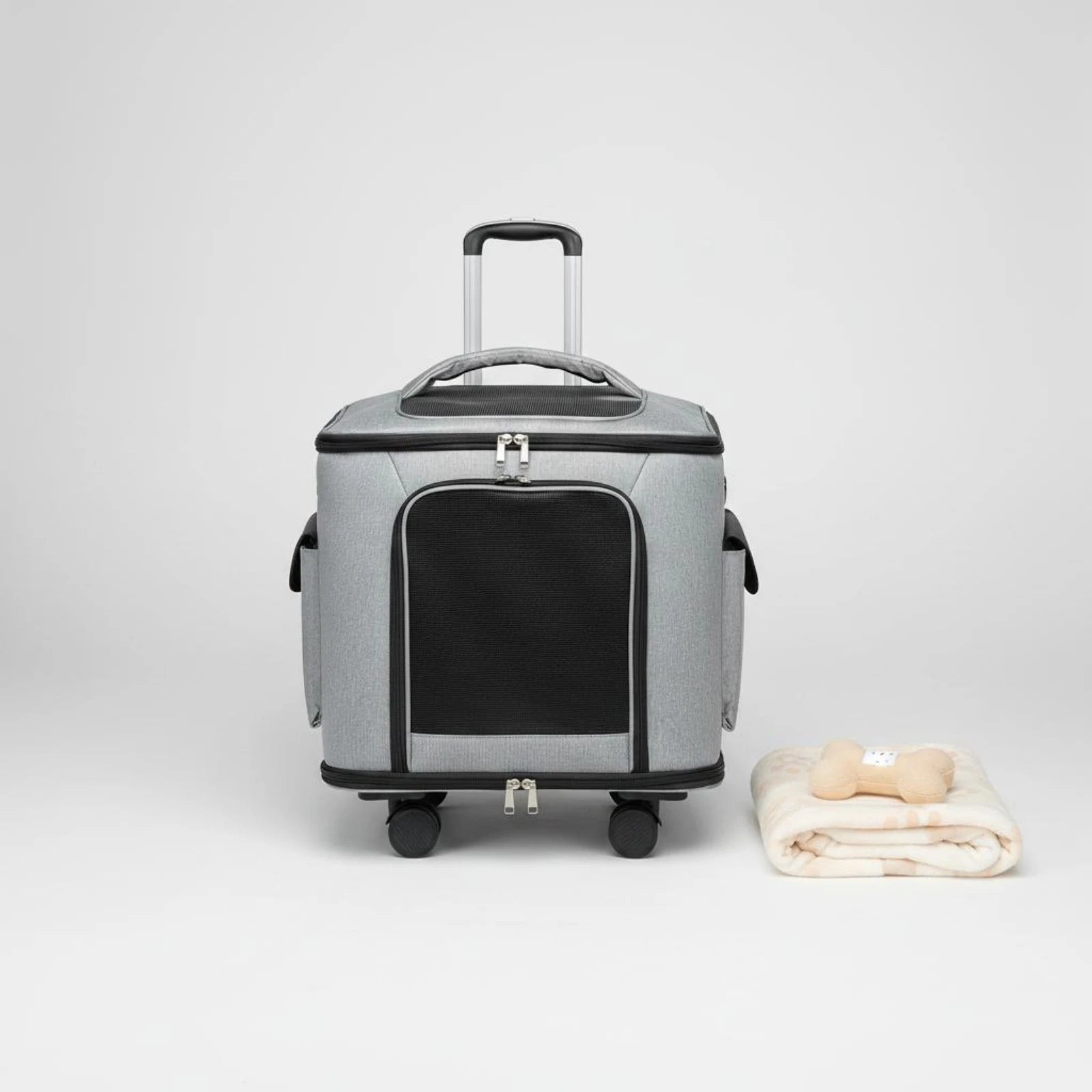 Rolling Pet Carrier Large Capacity Feline Carrier Suitcase Feline Travel Bag Multiple Carrying Options Breathable Mesh