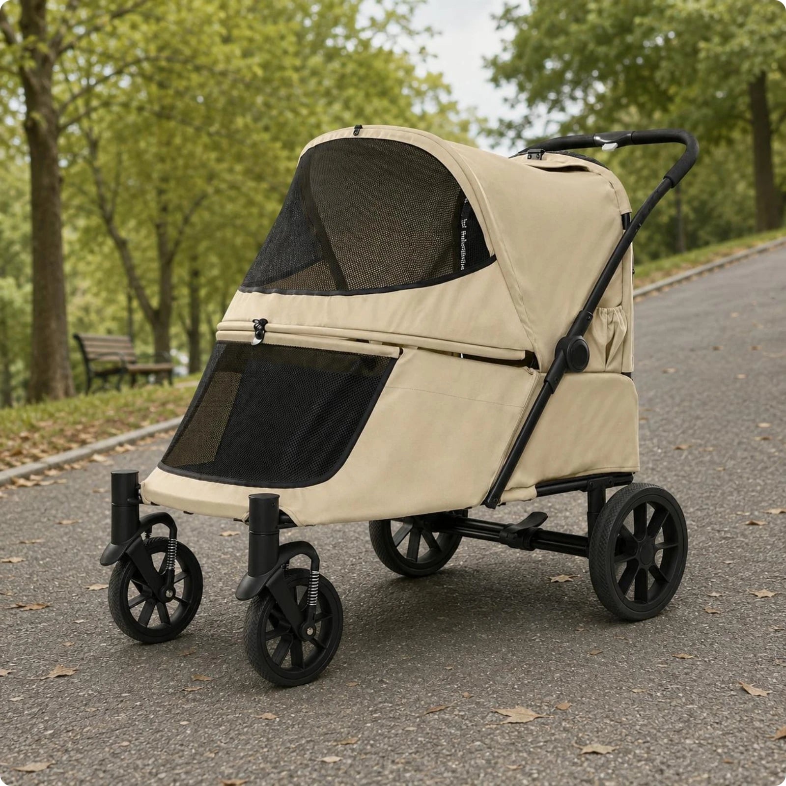 Folding Dog Stroller Single-Press Fold Soft-Sided Pet Stroller Ventilated