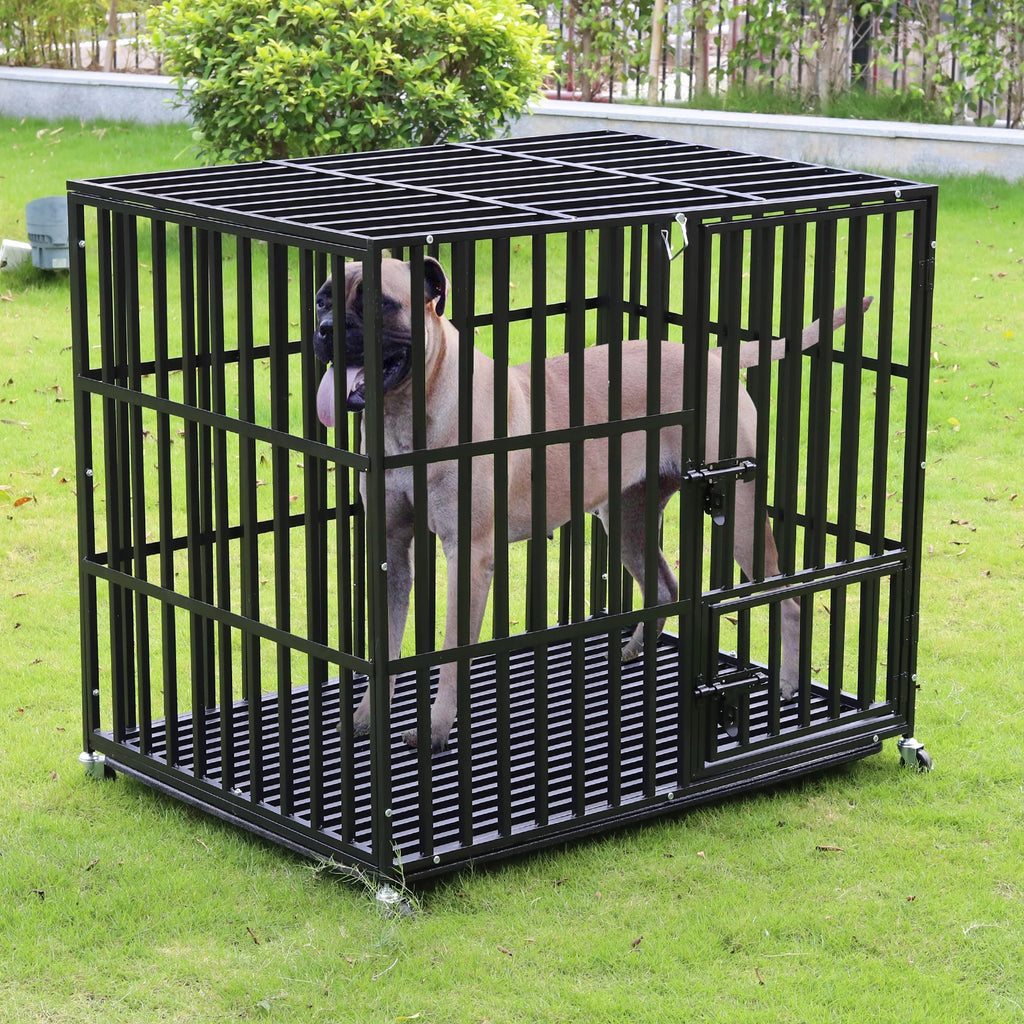 Heavy-Duty 3-Door Metal Dog Crate with Wheels (37"/42"/46")