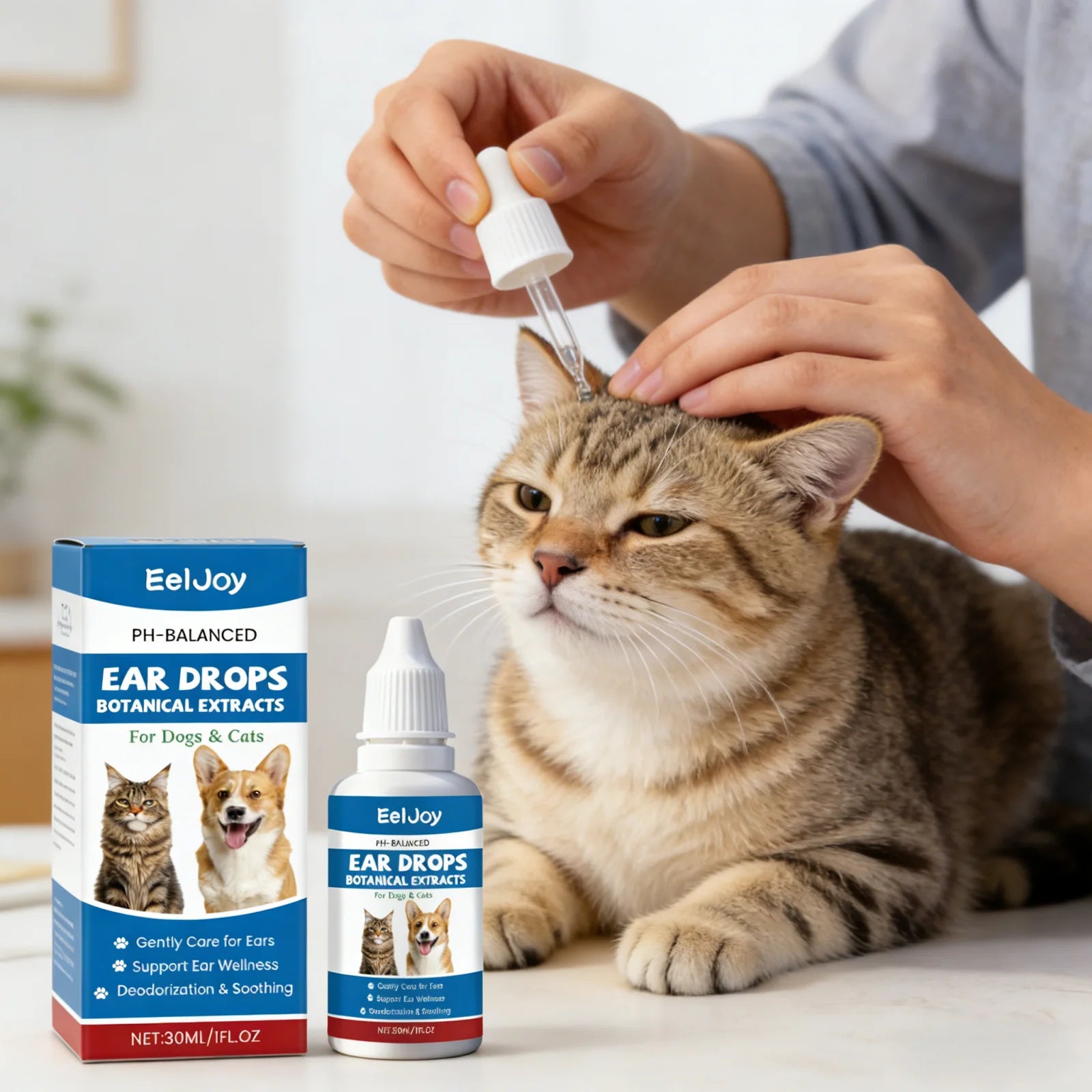 EelJoy Pet Ear Drops Dissolve Ear Wax Odor Remover Anti Itching Natural Non Irritating Hypoallergenic Ear Cleaner for Dogs Cats