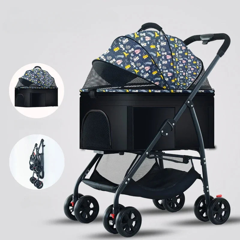 New Portable Foldable Pet Stroller Detachable Pet Stroller Pet Carrier Cat Travel Supplies Lightweight and Breathable Cat Basket