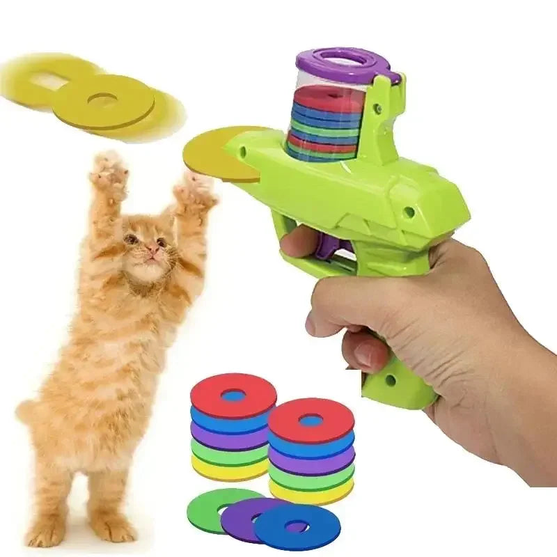 Pet Toy Gun Launcher with Flying Disc Set — Interactive Indoor & Outdoor Chase Toy for Cats & Dogs