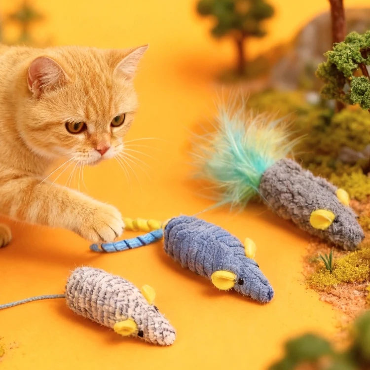 3-Pack Squeaky Catnip Plush Mouse Cat Toys — Colorful Interactive Rattle Mice for Kittens