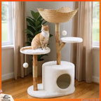 Multi-Level Cat Activity Tree with Wicker Basket Bed & Scratching Post