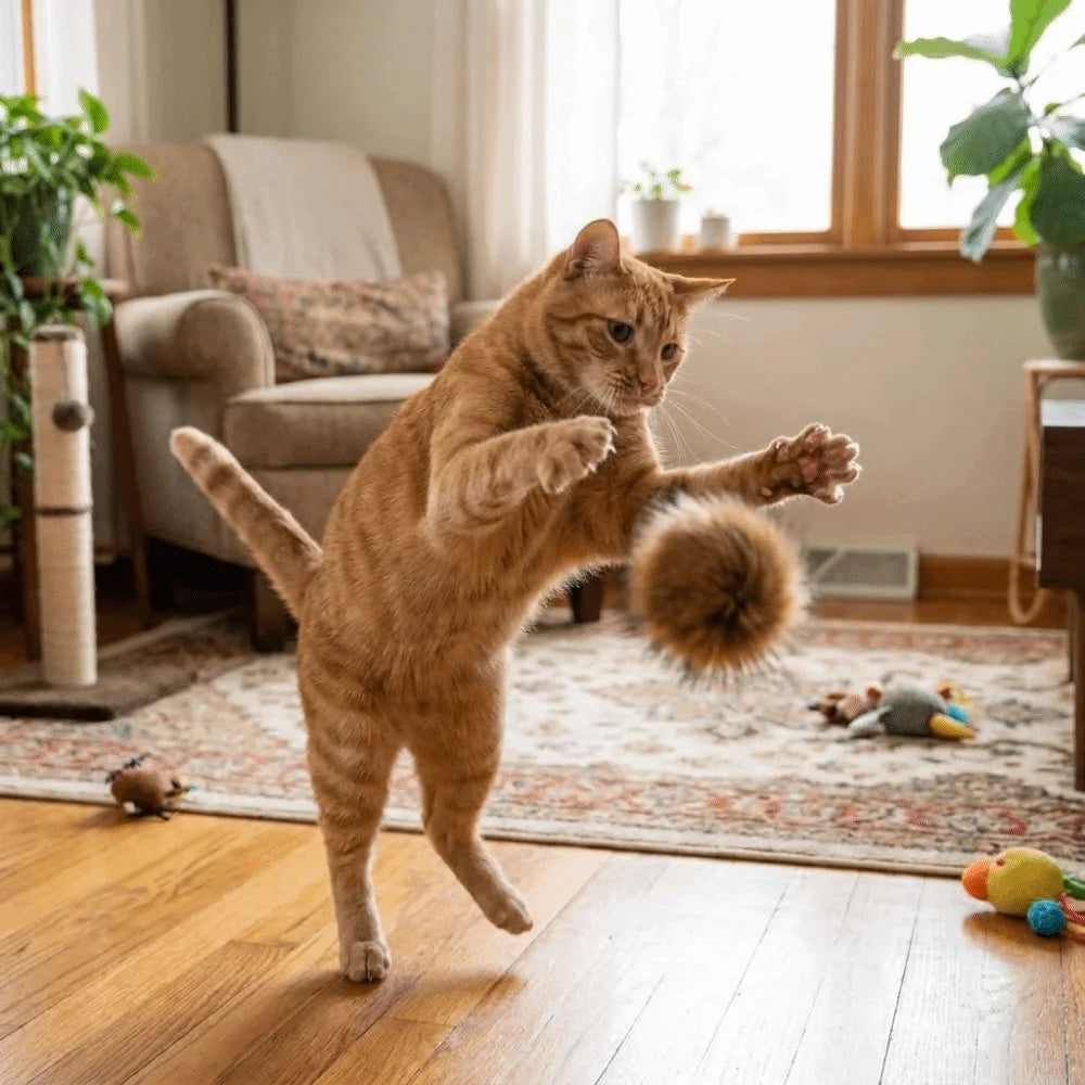 Fluffy Rabbit Fur Cat Teaser Ball — Washable Bite-Resistant Scratch-Resistant Indoor Pet Toy