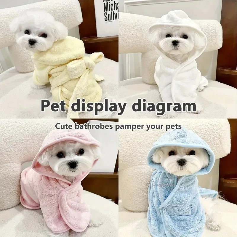 Pet Bathrobe Quick Drying Soft Pet Bath Towel Robe Absorbent Soft Pets Bathrobe Dog Bath Towel for Small Medium Dogs and Cats