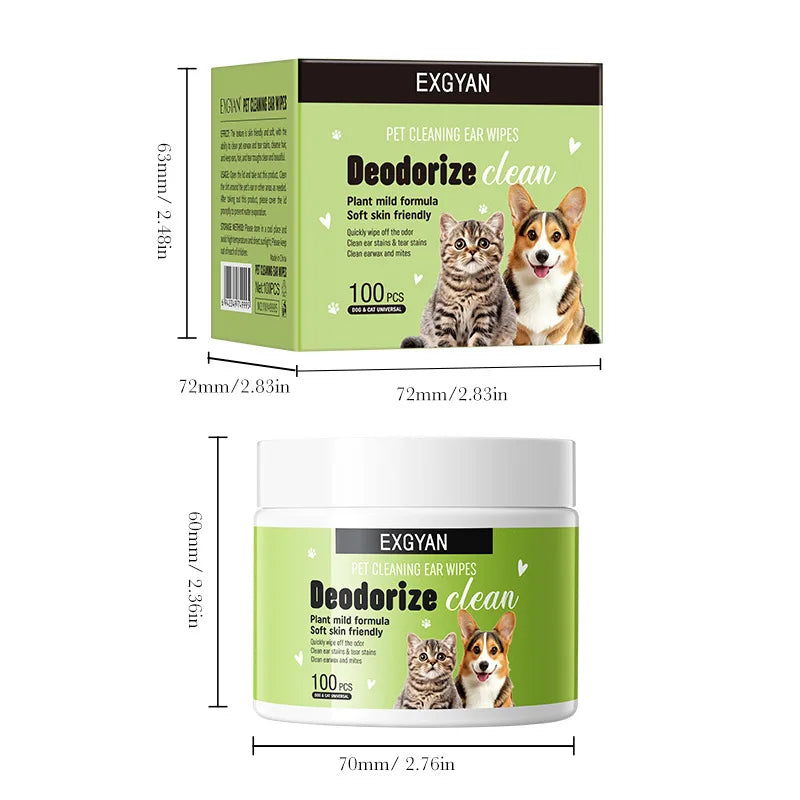 Pet Ear Cleaning Wipes 100PCS with Chamomile Extract Aloe Salicylic Acid, Remove Earwax Tear Stains for Dogs Cats