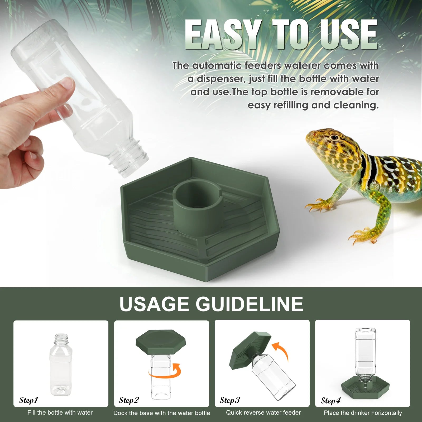 Reptile Water Dispenser-Bearded Dragon Water Bowl - Small Water Dish for Tortoise - Bowls for Reptiles & Amphibians (S)