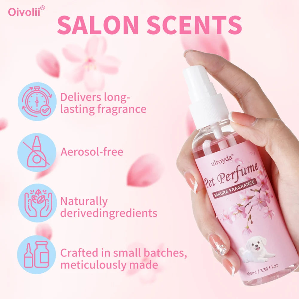 Cherry Blossom Dog Perfume Spray for All Breeds - Long Lasting Fragrance Gentle Moisturizing Coat Care 100ml Portable Size