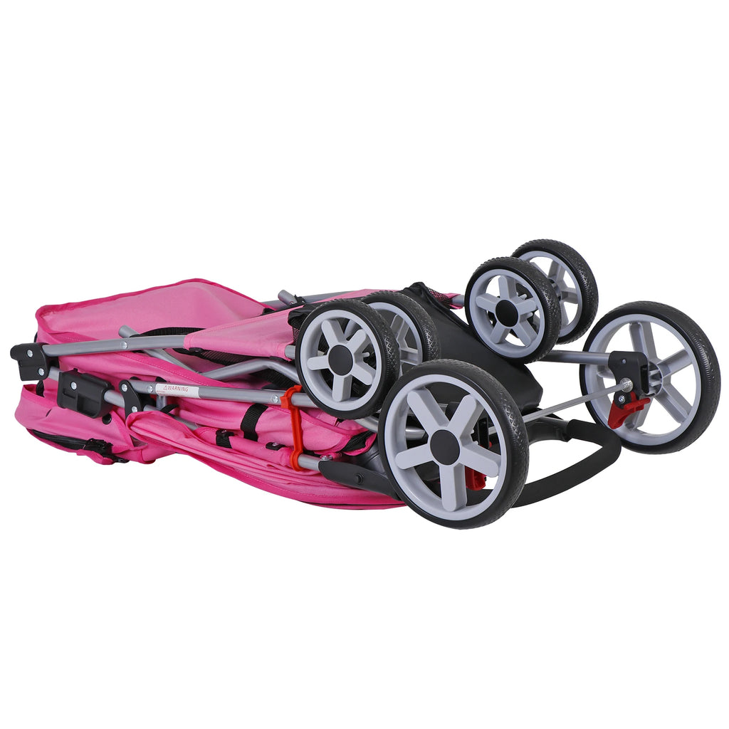 4-Wheel Foldable Pet Stroller with Storage Basket for Dogs & Cats - Lightweight Outdoor Travel Cart