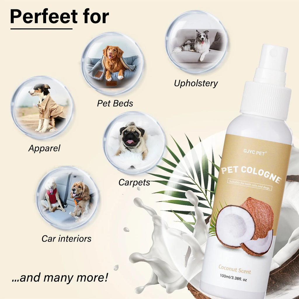 Pet Deodorizing Spray Coconut Scent 100ml Dog Cologne Long Lasting Fragrance Natural Odor Neutralizer Pet Safe Grooming for Dogs