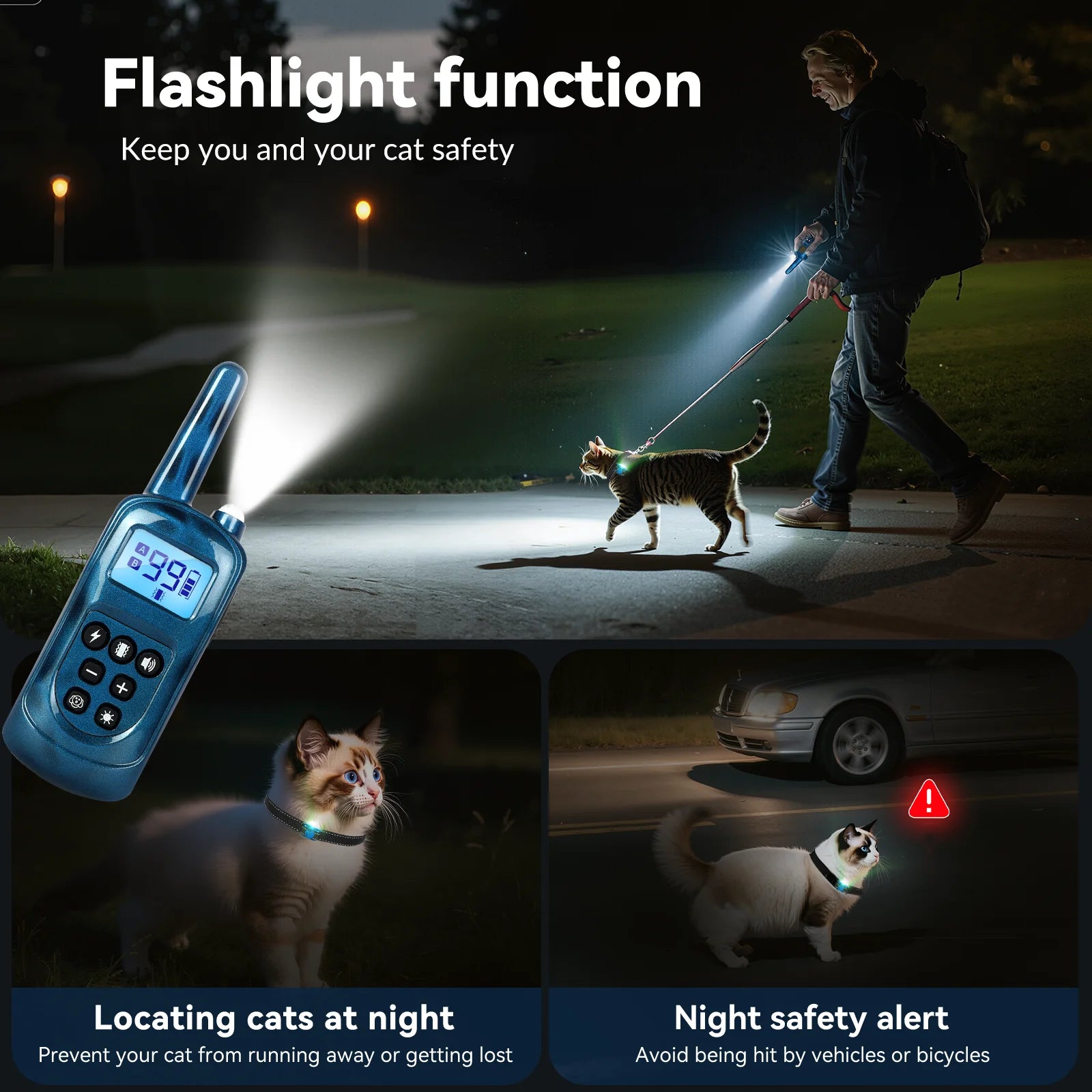 Lightweight Cat Training Collar with Remote — Waterproof Shock Collar for Small to Large Cats 5–15lbs+