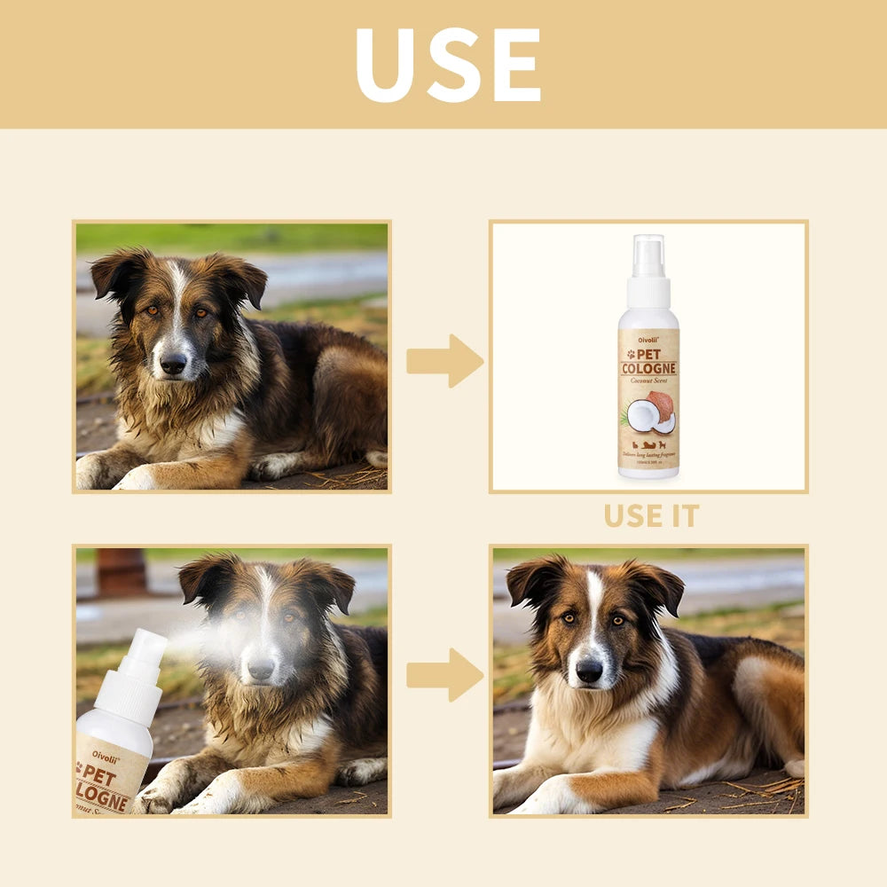 Pet Deodorizing Spray for Dogs Coconut Scent Dog Cologne 100ml Long Lasting Pet Grooming Spray Natural Odor Eliminator