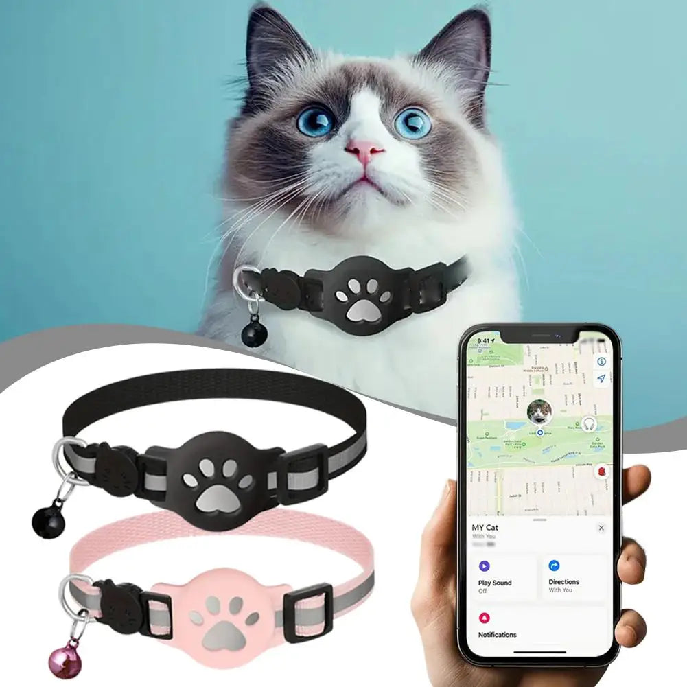 Reflective Breakaway Cat Collar with AirTag Holder & Bell - Waterproof Adjustable Anti-Loss GPS Pet Collar