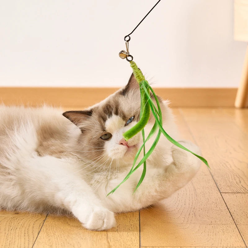Suction Cup Dogtail Grass Cat Teaser Stick — Detachable Extended Rod Interactive Cat Toy
