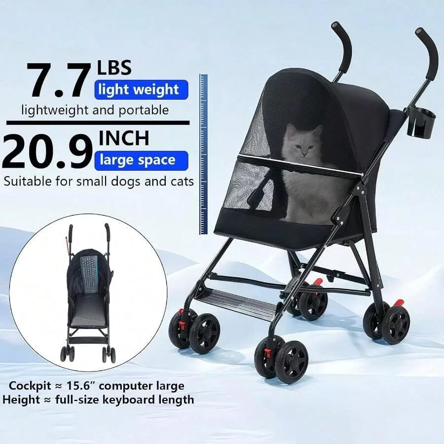 【New style】Pet Stroller For Small Dogs And CatsCYUmail 4 Wheels Foldable Dog Stroller Puppy Carrier For Small Dogs 0-15 Lbs W/C