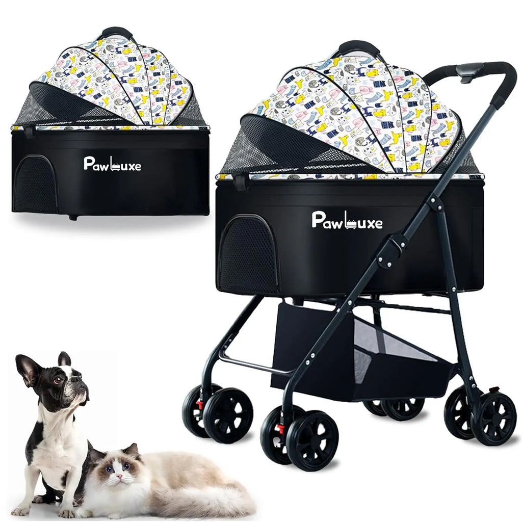 4 Wheels Pet Stroller 4 in 1 Pet Stroller with Detachable Carrier for Small & Medium Dogs Cats up to 55 lbs Easy-Folding Travel