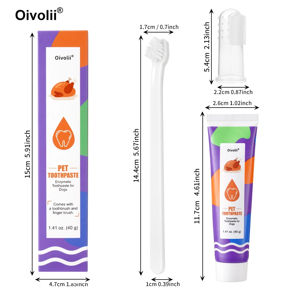 Pet Dog Toothpaste Oral Cleaning Set with Toothbrush And Finger Brush Roasted Chicken Flavor Reduces Plaque And Tartar Pet Teeth