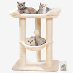 28in Cat Tree with Large Bed, Scratching Post & Hammock (Beige)