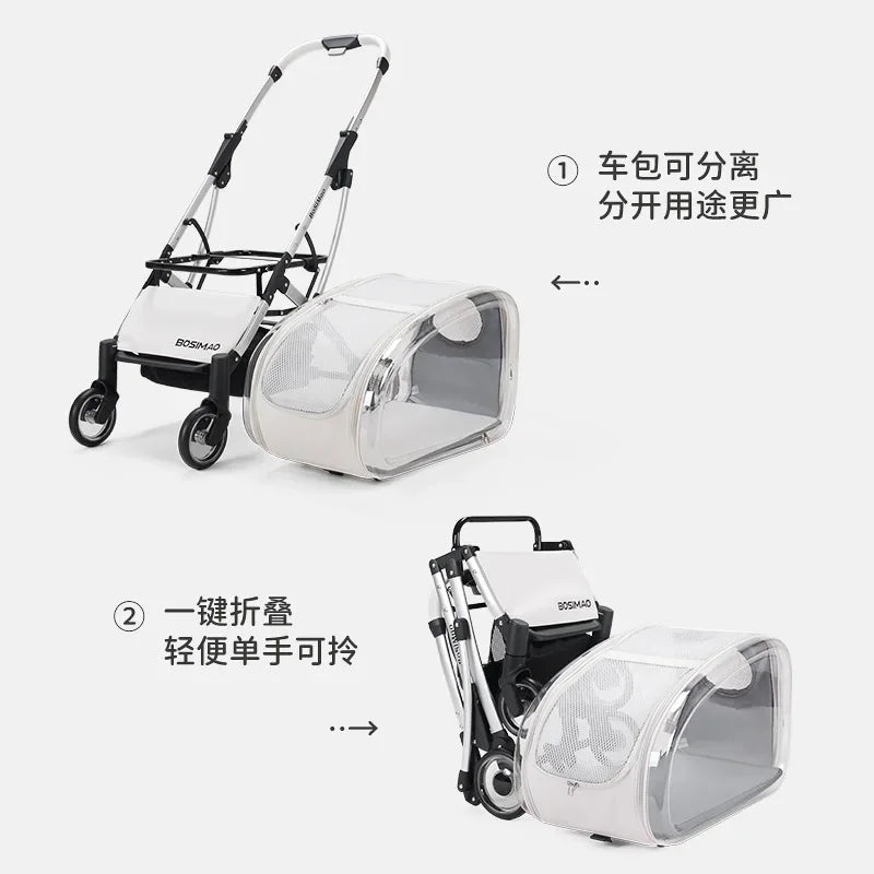 Lightweight Foldable Pet Stroller With Transparent Cover For Small Medium Dogs Detachable Dog Walking Cart Outdoor Carrier