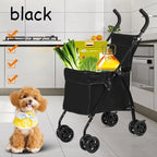 Lightweight Foldable Pet Stroller, Heavy Duty Oxford Fabric Dog Shopping Cart with Storage Basket for Outdoor Walking