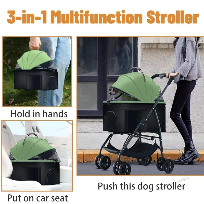 3-in-1 Pet Dog Stroller Cat Stroller Removable Carrier Dog Wagon for Medium Dogs Up To 55lbs Easy Foldable Pet Stroller