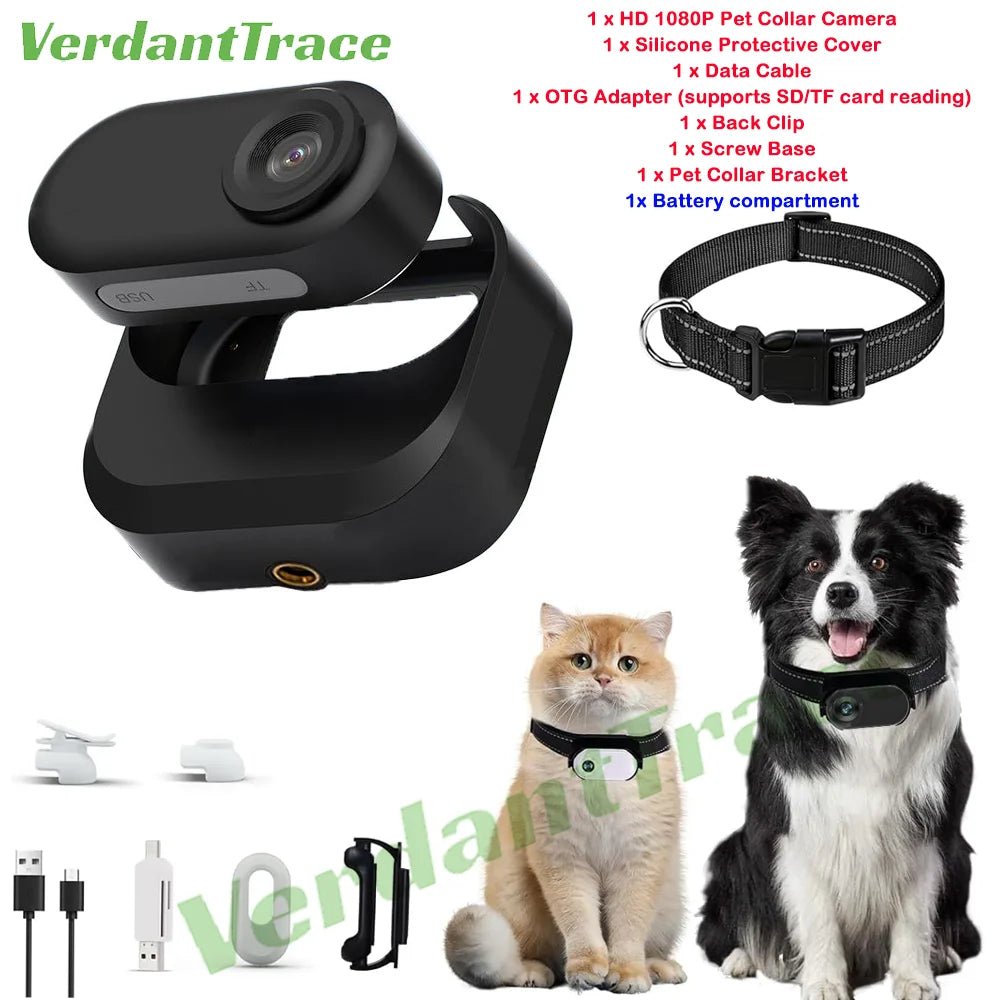 VerdantTrace VTA1 HD 1080P Pet Collar Action Camera - Lightweight Mini Body Cam for Video & Photo Recording