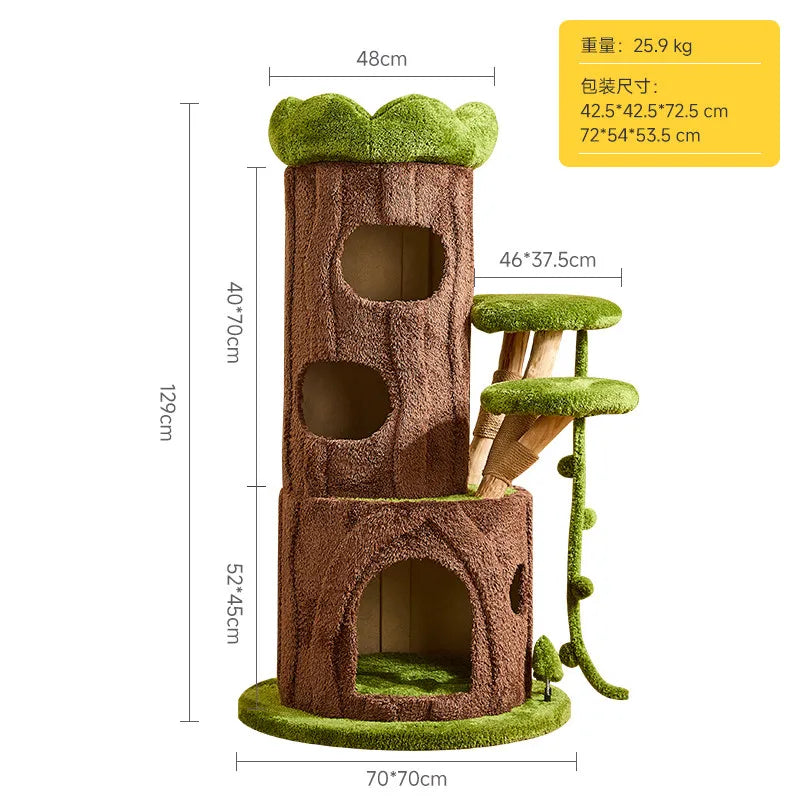 Solid Wood Jungle Cat Tree with Scratching Board