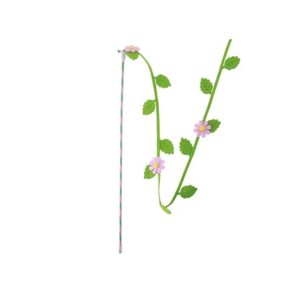 Felt Flower & Leaf Cat Teaser Wand Stick — Creative Long Interactive Kitten Play Toy