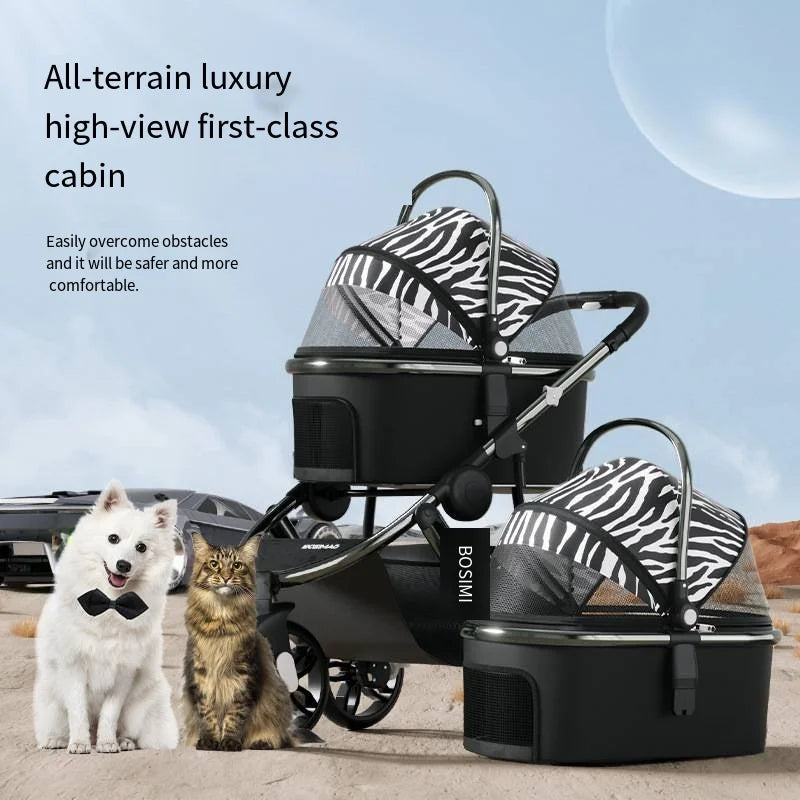 Load Bearing 30kg Pet Stroller High Landscape Dog Stroller Cat Stroller Outdoor Dog Walking Cart Folding and Stretching Handle
