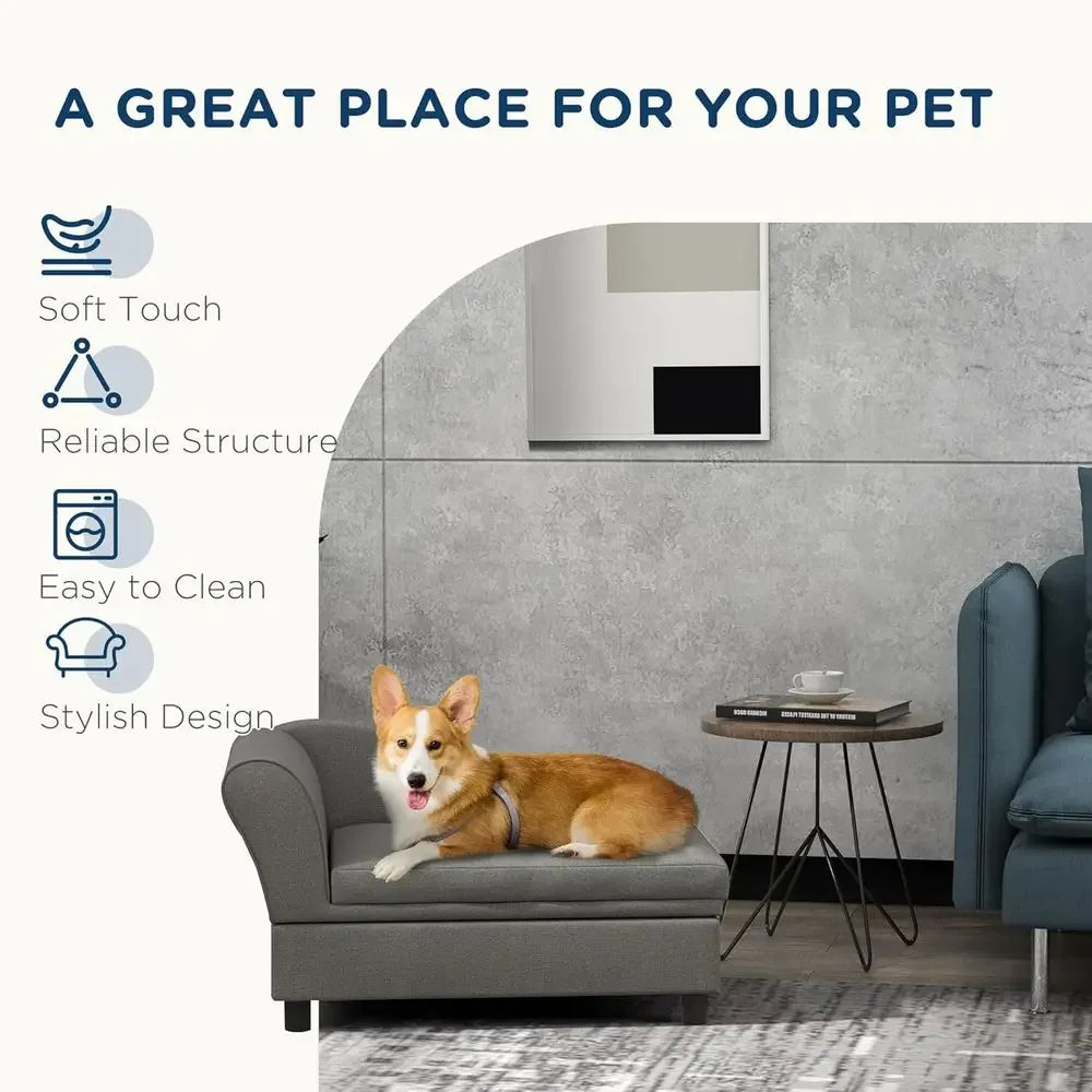 Elevated Dog Bed with Hidden Storage & Soft Cushion (Gray)