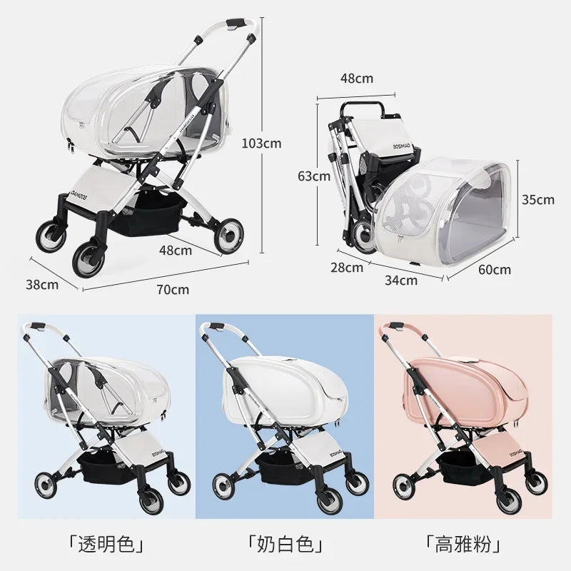 Lightweight Foldable Pet Stroller With Transparent Cover For Small Medium Dogs Detachable Dog Walking Cart Outdoor Carrier