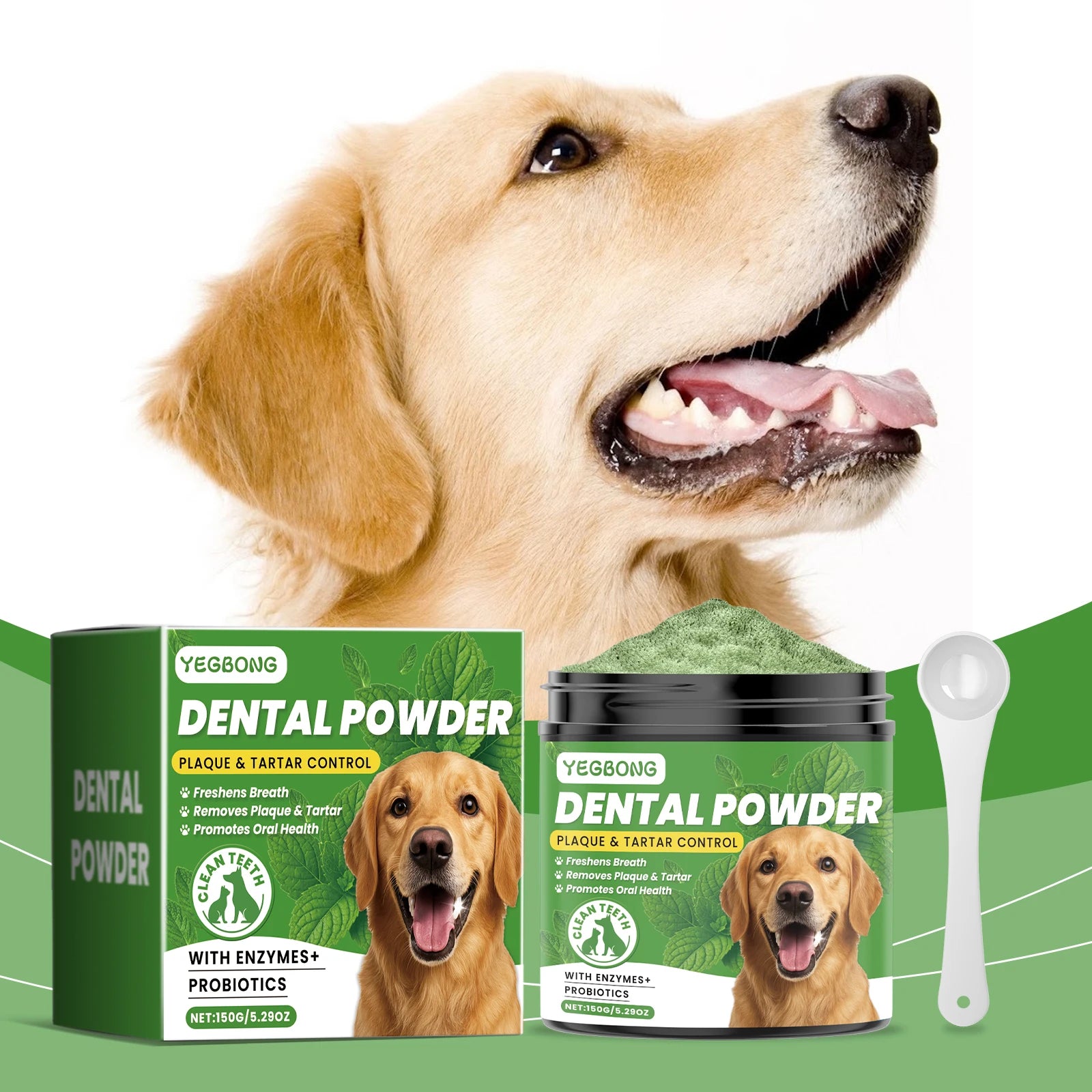 Yegbong 150g Dog Teeth Cleaning Powder - Gentle Dental Care for Pets - Removes Tartar, Stains & Bad Breath - Whitens Teeth