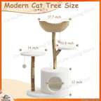 Real Wood Modern Cat Tree Tower with Wicker Condo & Scratching Post