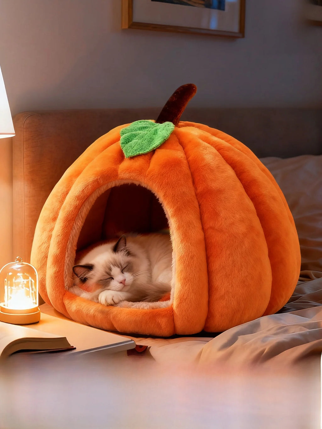 Pumpkin-Shaped Enclosed Winter Pet Bed (Cartoon Design)