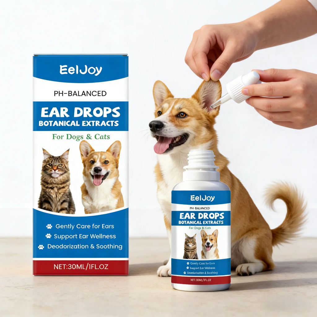 EelJoy Pet Ear Drops Dissolve Ear Wax Odor Remover Anti Itching Natural Non Irritating Hypoallergenic Ear Cleaner for Dogs Cats