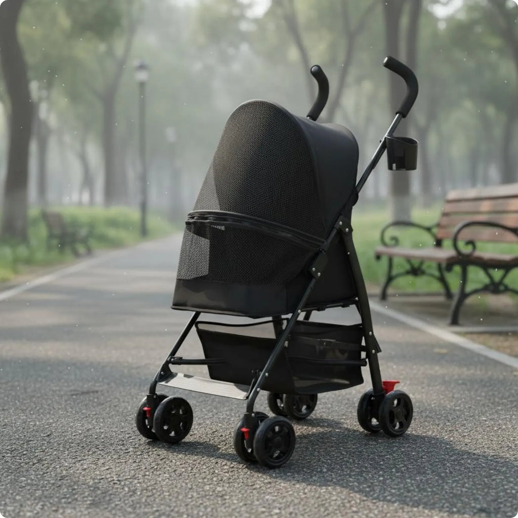 Foldable Pet Stroller Ventilated Lightweight Pet Stroller Large Viewing Window Lockable Wheels for Dogs, Travel, Park