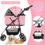 Pet Stroller for Small & Medium Dogs Cats Foldable Stroller with Breathable Mesh Storage Basket  Cup Holders  Travel Pet Carrier