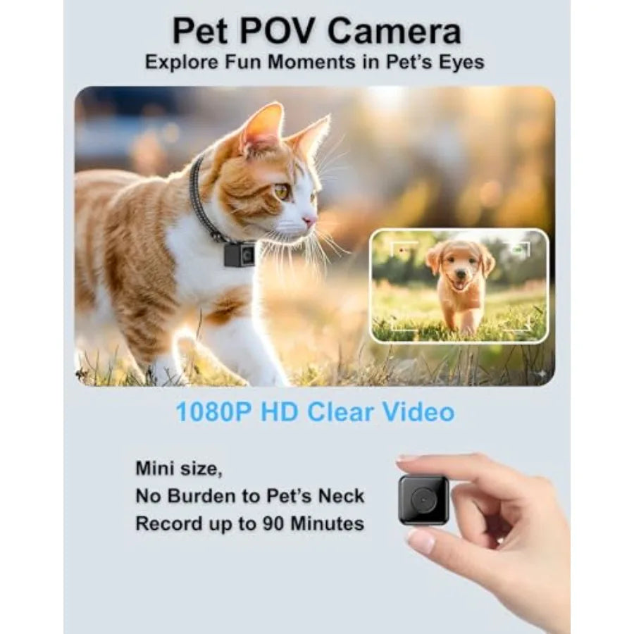 1080P HD Cat Camera Collar - No WiFi, No App Needed Mini Action Pet POV Cam for Cats & Dogs