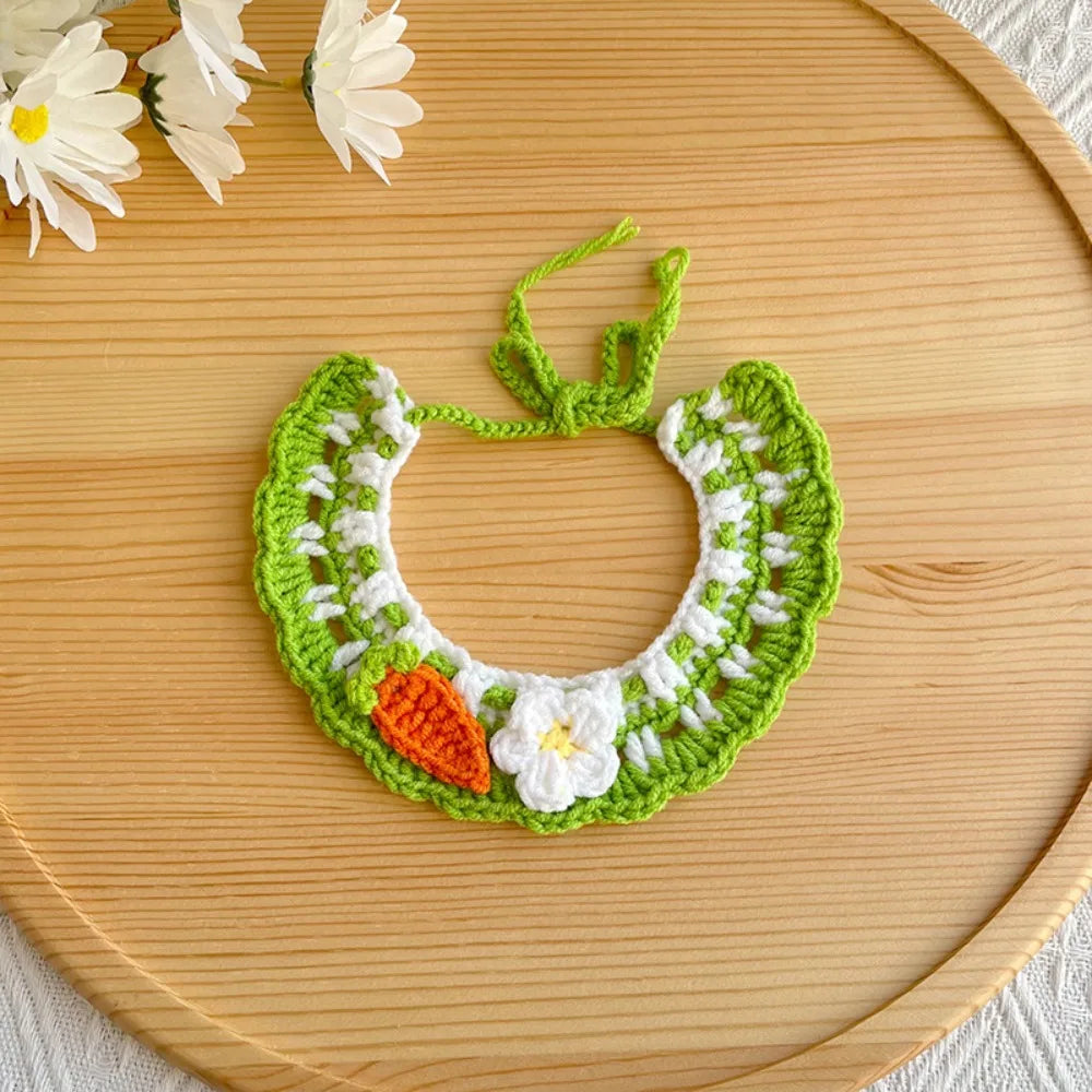 Hand-Knitted Plant-Theme Pet Bow Tie Scarf — Adjustable Elastic Cat & Dog Collar Necklace Gift