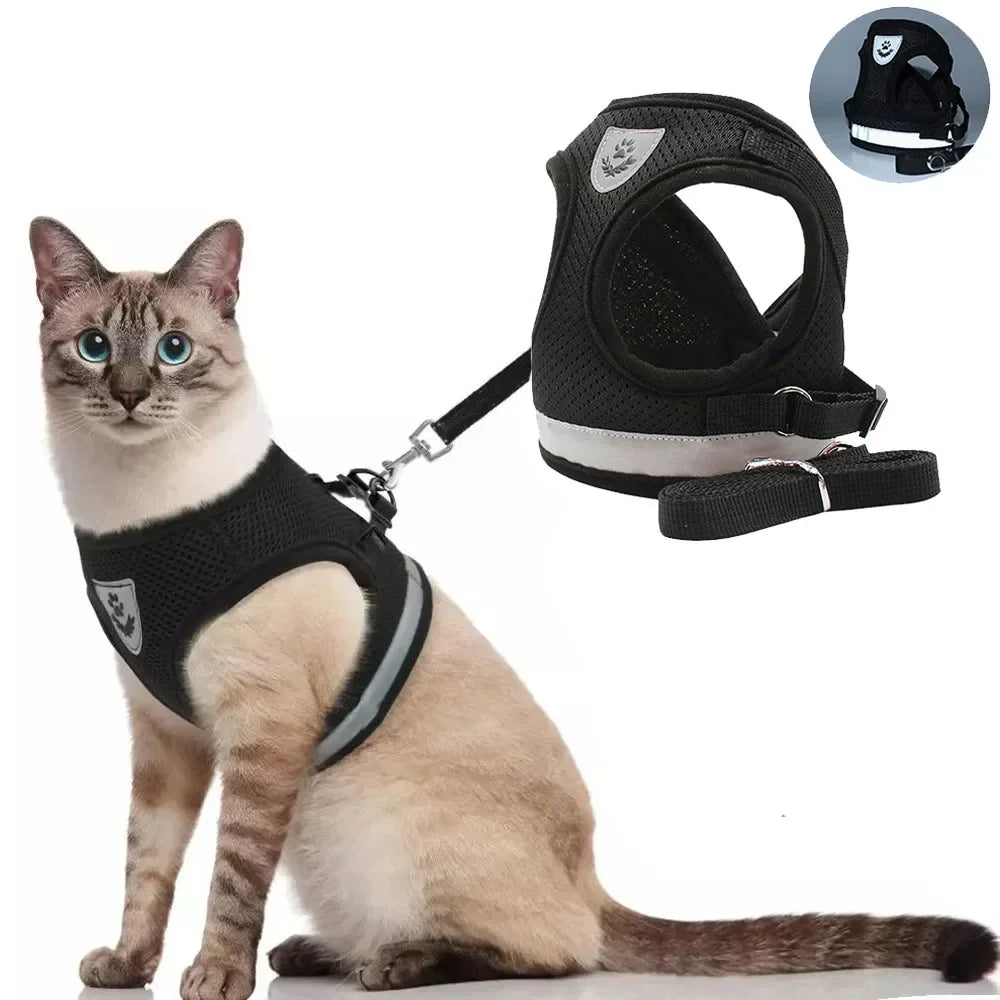 Reflective Escape-Proof Mesh Cat Harness & Leash Set — Adjustable Vest for Cats, Kittens & Small Dogs