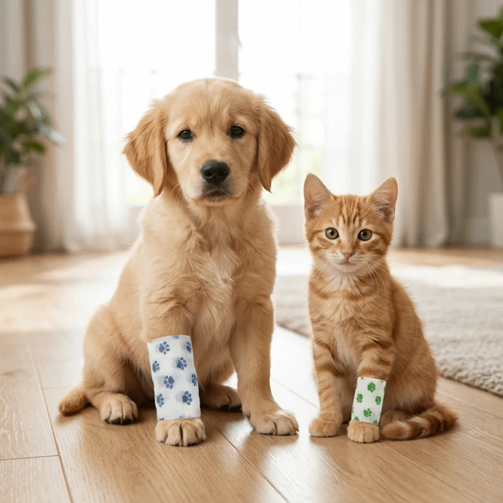 Elastic Fiber Pet Self-adhesive Bandage Non-woven Fabric Breathable Dog Paw Wrap Printed Paw Pattern Stretchable